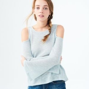 AEROPOSTALE Ice Blue Cold Shoulder Bell Sleeve Top